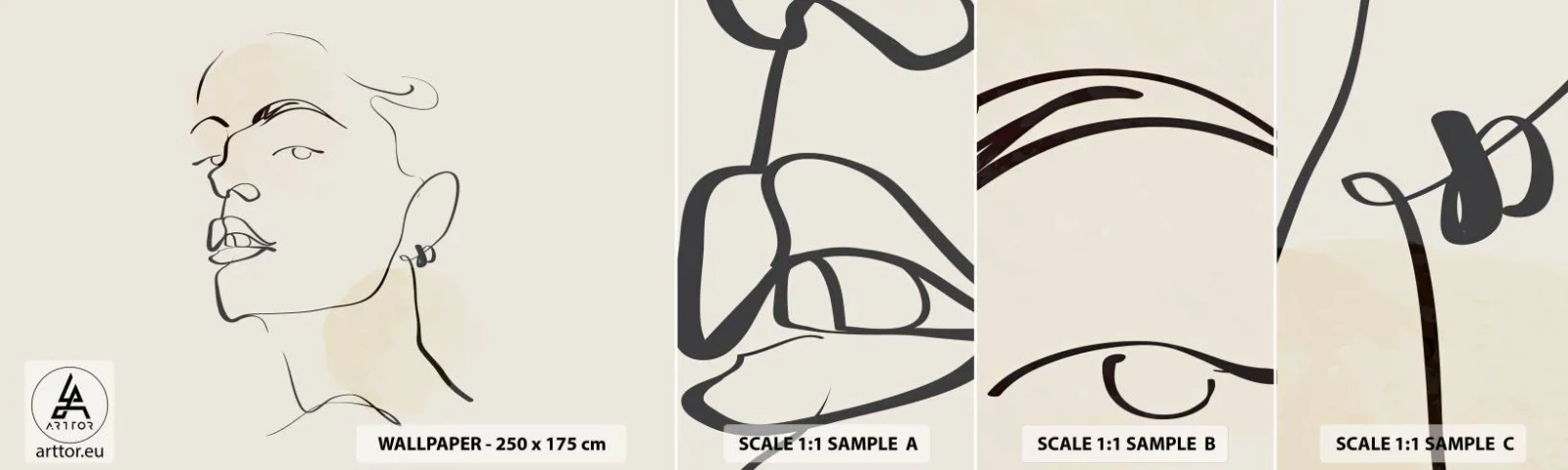 Provbit av självhäftande fototapet Deluxe Sticker - Stolt blick - Kvinnans ansikte, Porträtt av en kvinna, Grafik - 100x30 cm