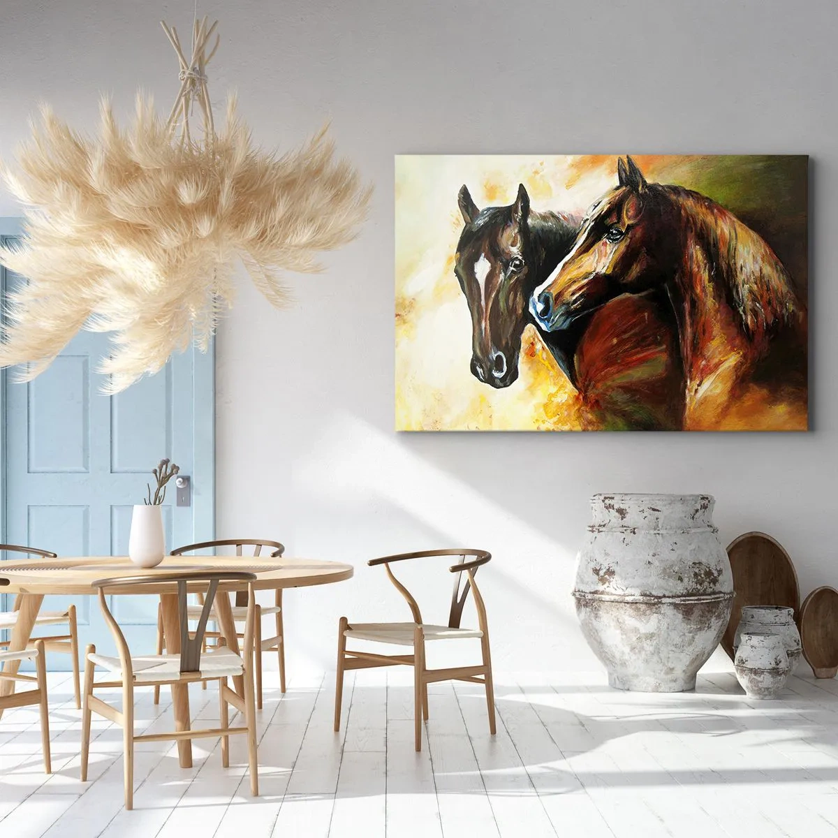 Canvastavla - Bild på duk - Ett par hästar i en bildkomposition - 70x50cm - Dubbelt så mycket charm - Modern väggdekoration för vardagsrum och sovrum ARTTOR