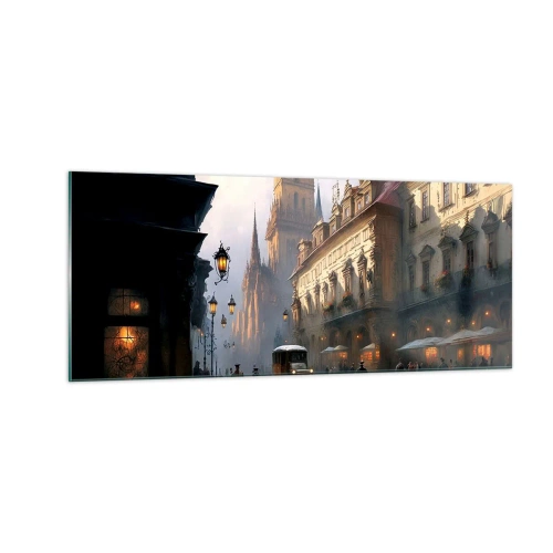 Glastavla - Bild på glas - Magin under en kväll i Prag - 100x40 cm