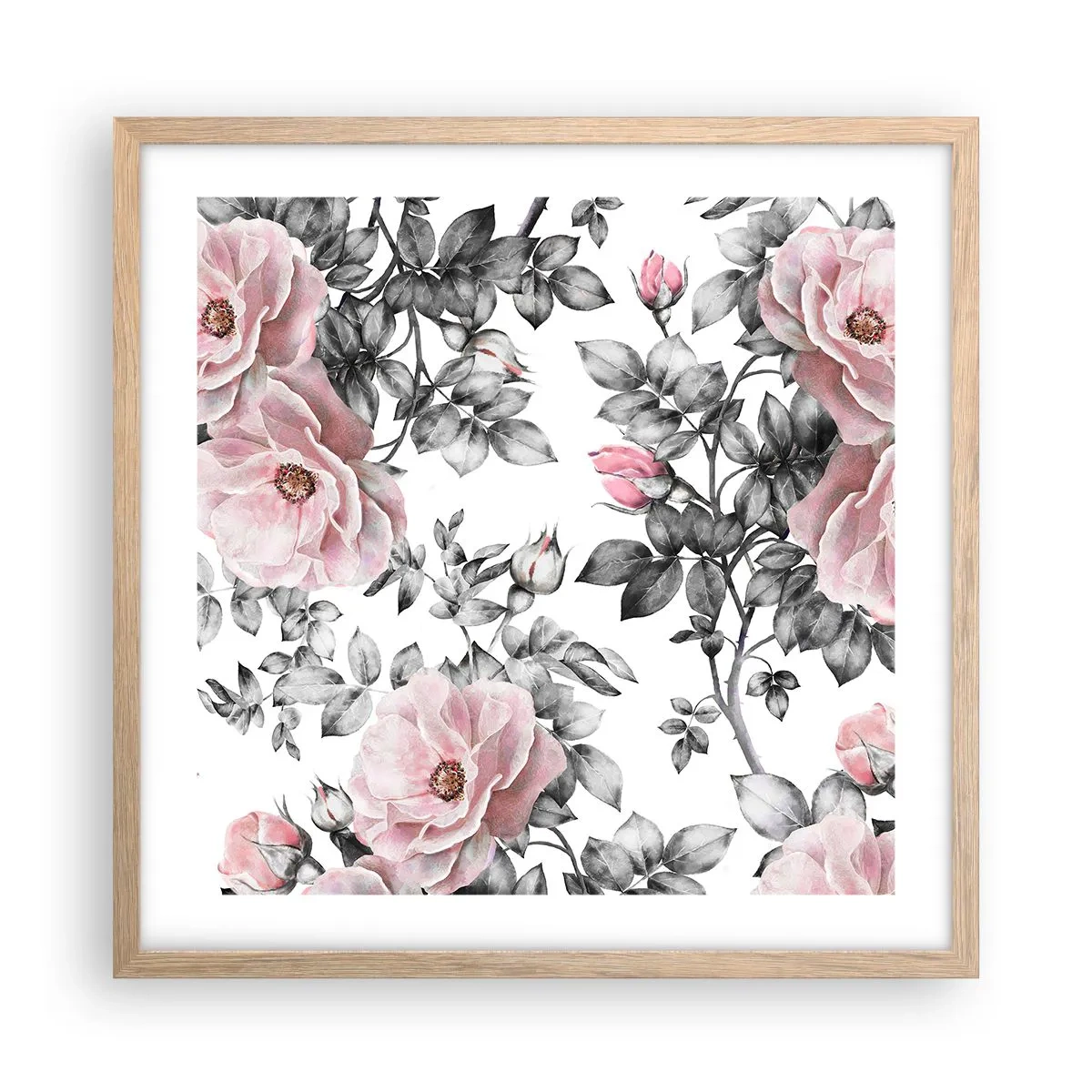 Affisch i ram av ljusek - Tappa sig i rosblommorna - 50x50 cm
