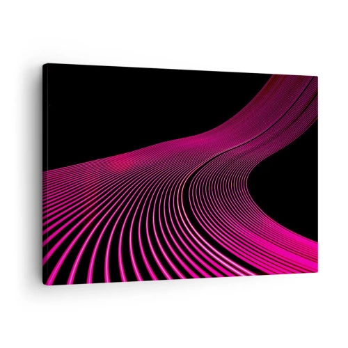 Canvastavla - Bild på duk - Futuristiska linjer i nyanser av rosa på svart bakgrund - 70x50cm - Ljusets allé - Modern väggdekoration för vardagsrum och sovrum ARTTOR