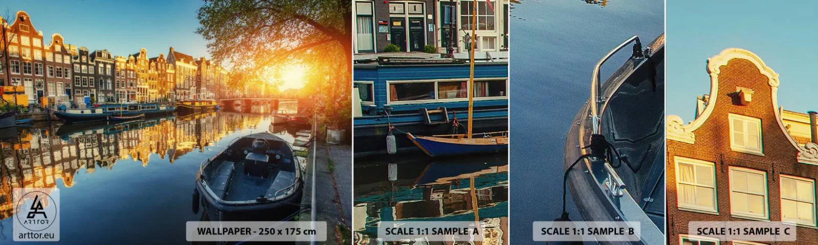 Fototapet Prov Standard Eco - En morgon i Amsterdam - Stad, amsterdam, Arkitektur - 100x30 cm