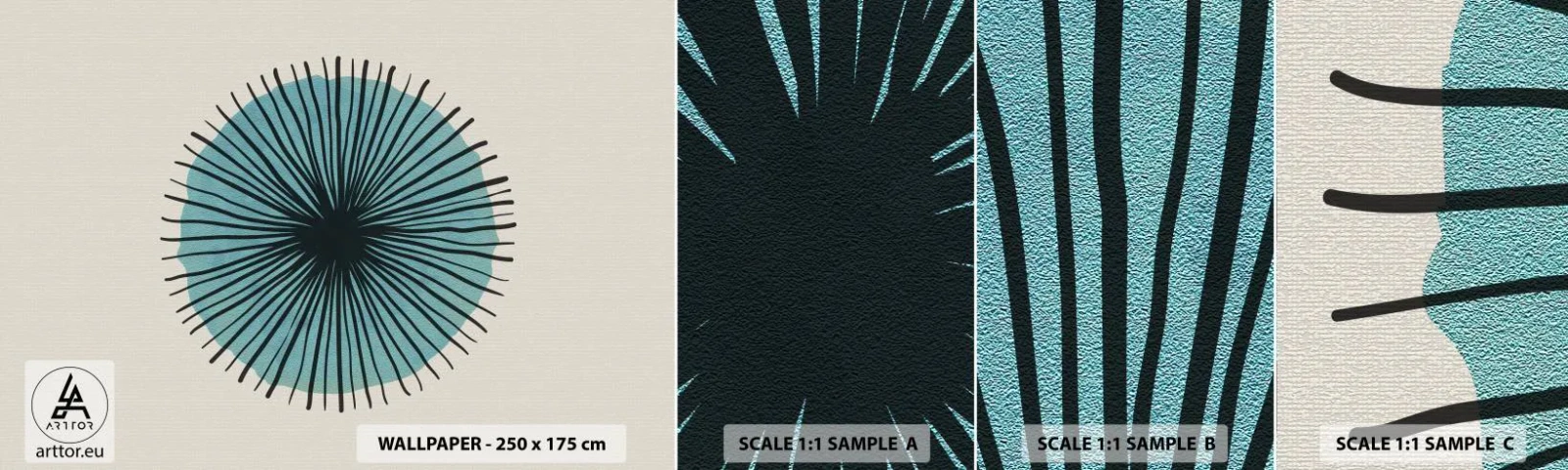 Fototapet Prov Standard Eco - Radier mot blått - Abstraktion, Bit, Modern konst - 100x30 cm