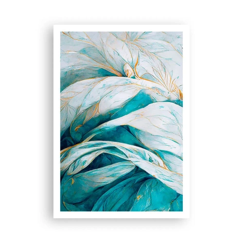 Affisch - Blå abstraktion med guldmotiv - 70x100 cm