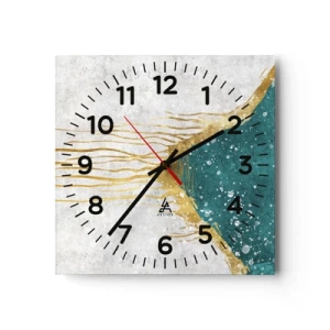 Väggklocka - Klocka på glas - Gyllene tidvatten - 30x30 cm