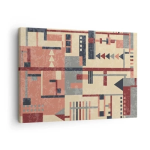 Canvastavla - Bild på duk - Geometriskt mönster i pastellnyanser av beige, rött och grått - 70x50cm - Kombination av vertikala och horisontella element - Modern väggdekoration för vardagsrum och sovrum ARTTOR