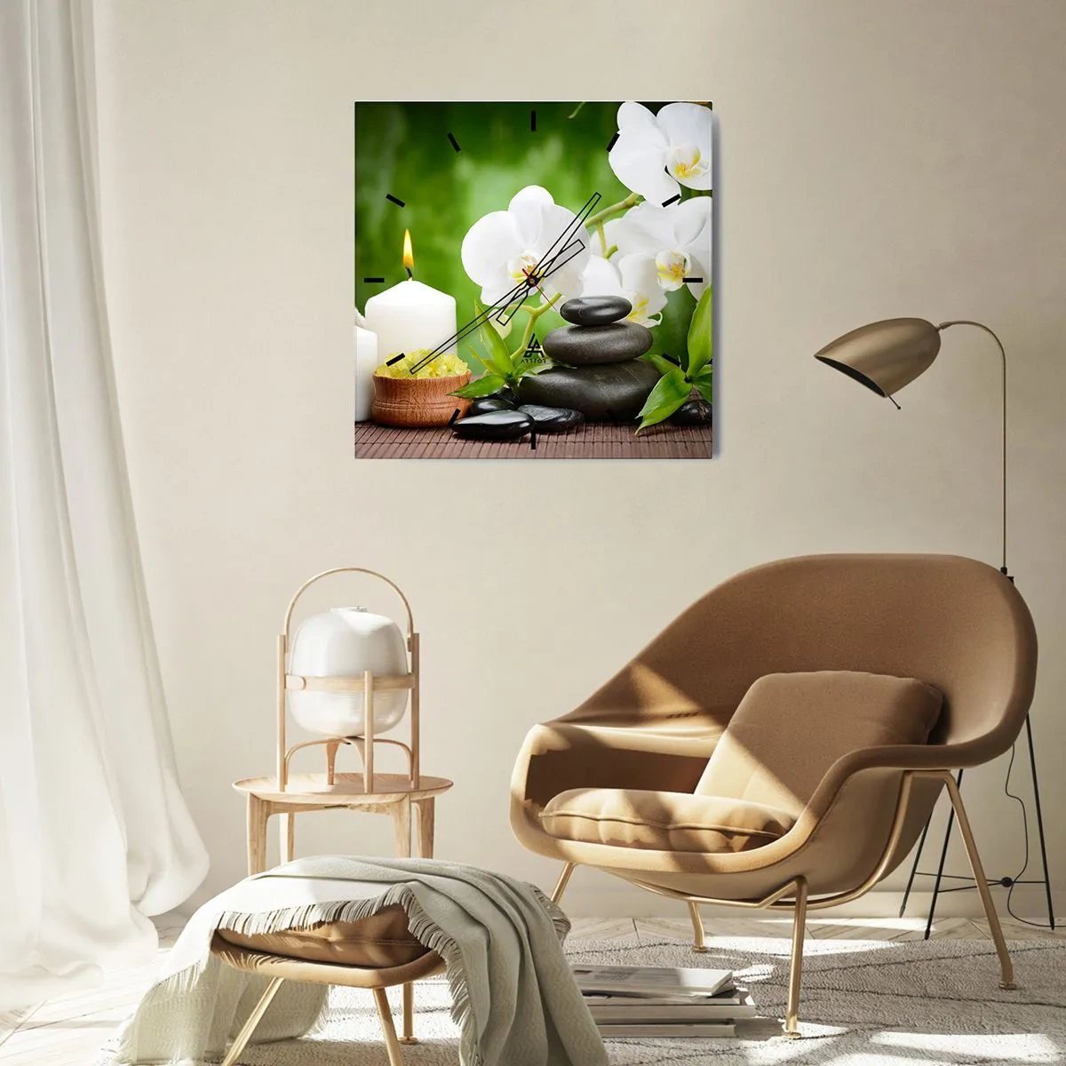 Väggklocka - Klocka på glas - Doftande, blommig och lätt beröring - 40x40 cm