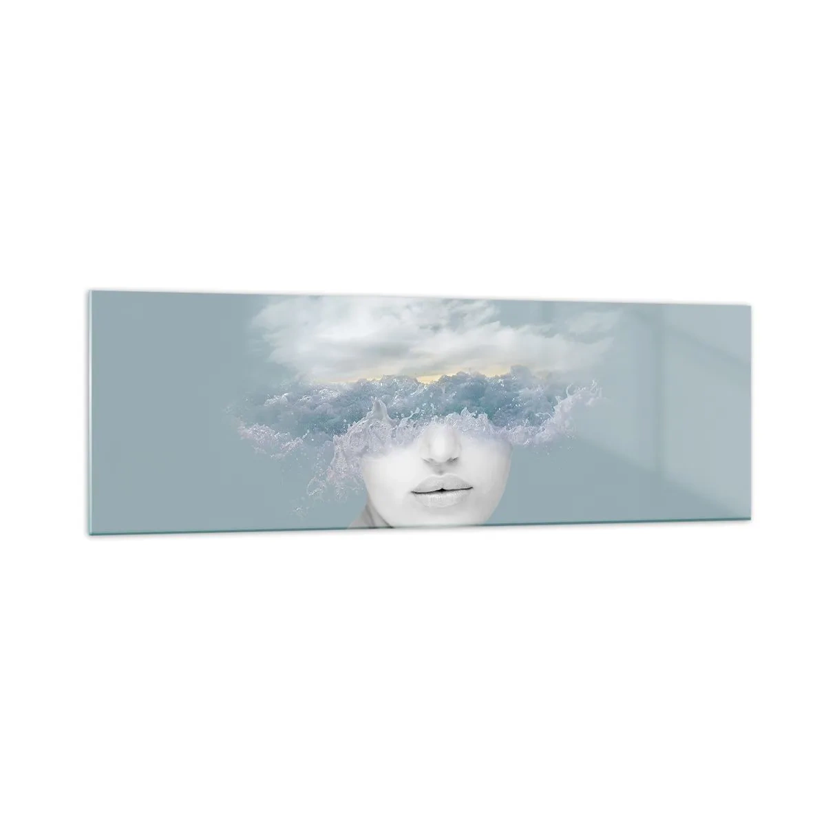 Glastavla - Bild på glas - Med huvudet i molnen - 160x50 cm