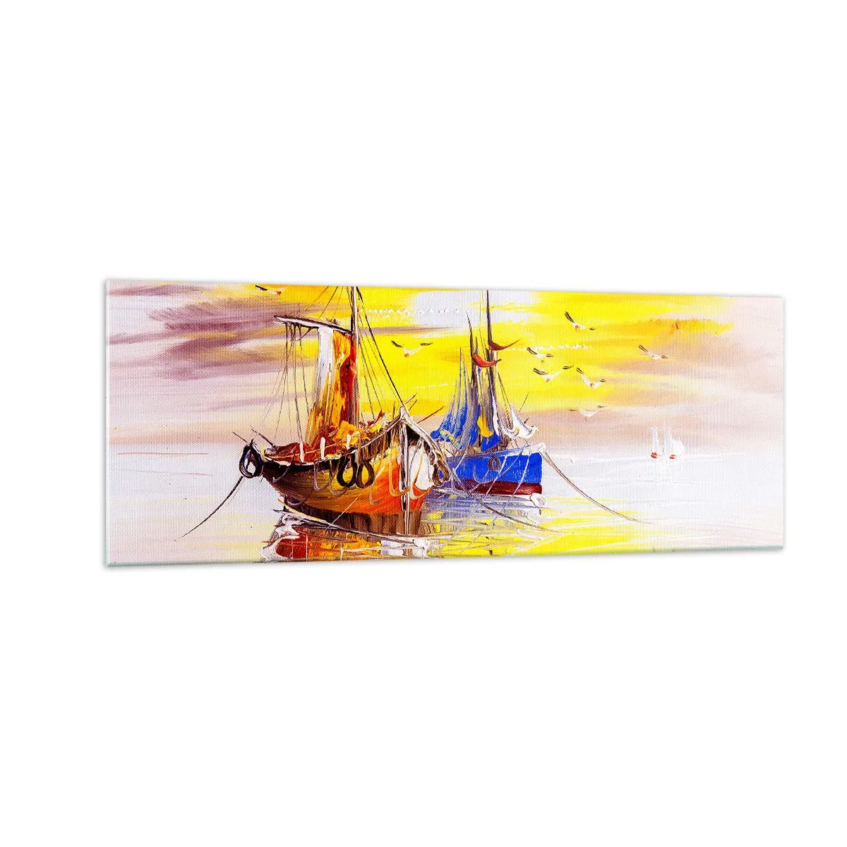 Glastavla - Bild på glas - Välförtjänt vila i hamnen - 140x50 cm