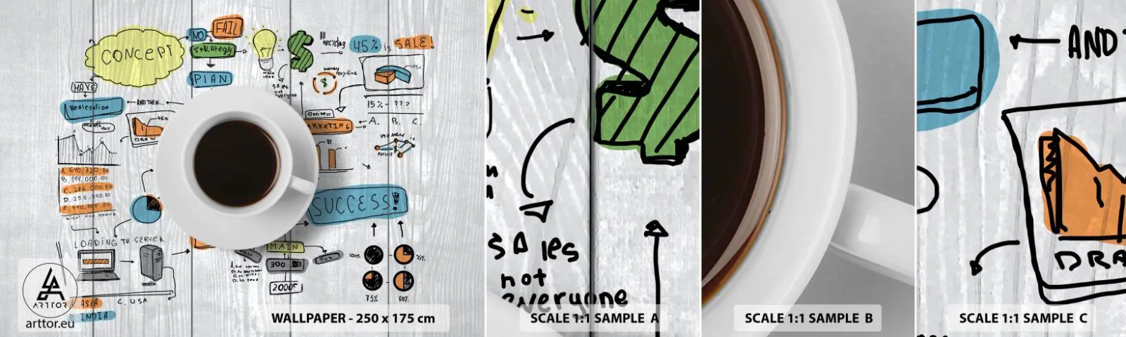 Provbit av självhäftande fototapet Deluxe Sticker - Rastdags - Grafik, Kaffe, Espresso - 100x30 cm