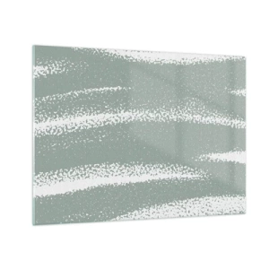 Glastavla - Bild på glas - Vita ränder på en sval grön bakgrund - 70x50cm - Abstraktion i vinterstämning - Modern väggdekoration för vardagsrum och sovrum ARTTOR