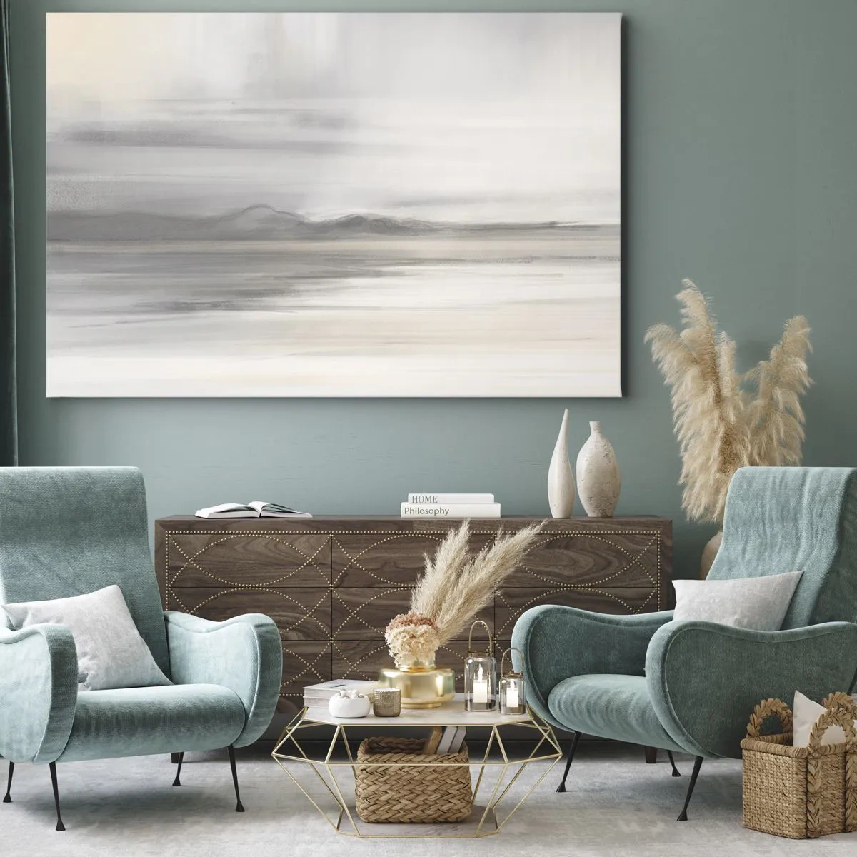 Canvastavla - Bild på duk - Ett subtilt landskap i nyanser av grått och beige - 70x50cm - En eftertänksam bakgrund - Modern väggdekoration för vardagsrum och sovrum ARTTOR