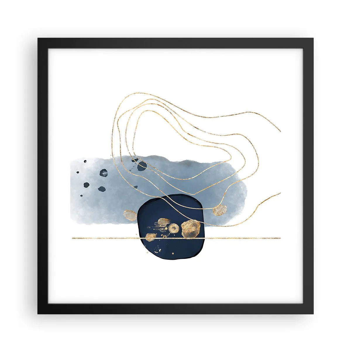 Affisch i svart ram - Blå-guld fantasi - 40x40 cm