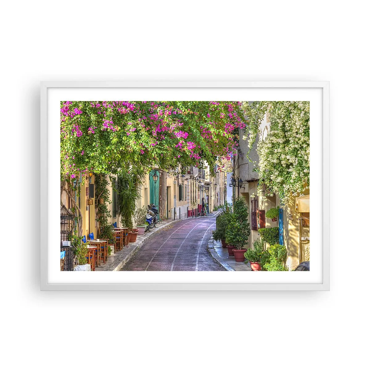 Affisch i vit ram - Blommande gata - 70x50 cm