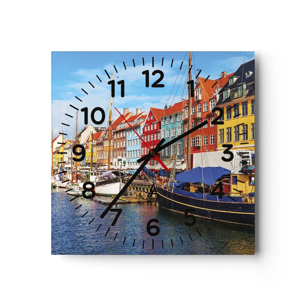 Väggklocka - Klocka på glas - Glad kaj - 40x40 cm