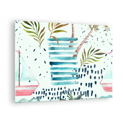 Glastavla - Bild på glas - Semester under palmerna - 70x50cm - Semester under palmerna - Modern väggdekoration för vardagsrum och sovrum ARTTOR