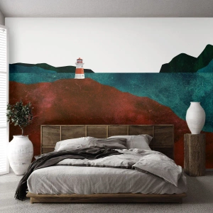 Fototapet Premium Canvas - Med blicken riktad mot havet - Fyr, Modern, Berg - 150x105 cm
