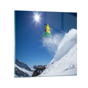 Glastavla - Bild på glas - Dansar med fjällen - 50x50 cm