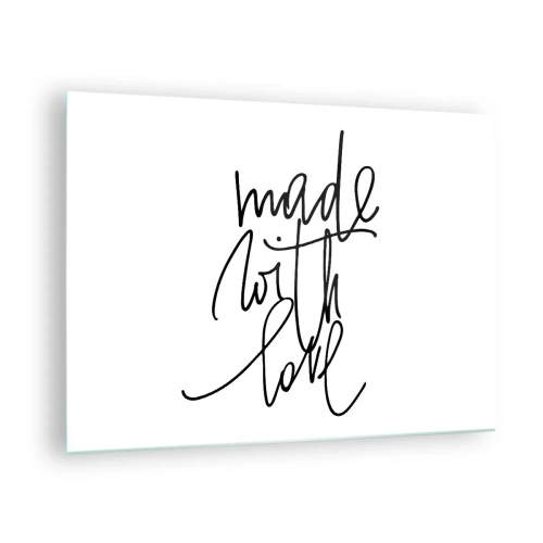 Glastavla - Bild på glas - Minimalistisk inskription "Made with love" - 70x50cm - Bästa märket - Modern väggdekoration för vardagsrum och sovrum ARTTOR