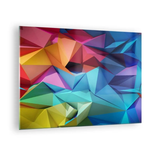 Glastavla - Bild på glas - Geometrisk komposition i intensiva, flerfärgade nyanser - 70x50cm - Regnbågsorigami - Modern väggdekoration för vardagsrum och sovrum ARTTOR