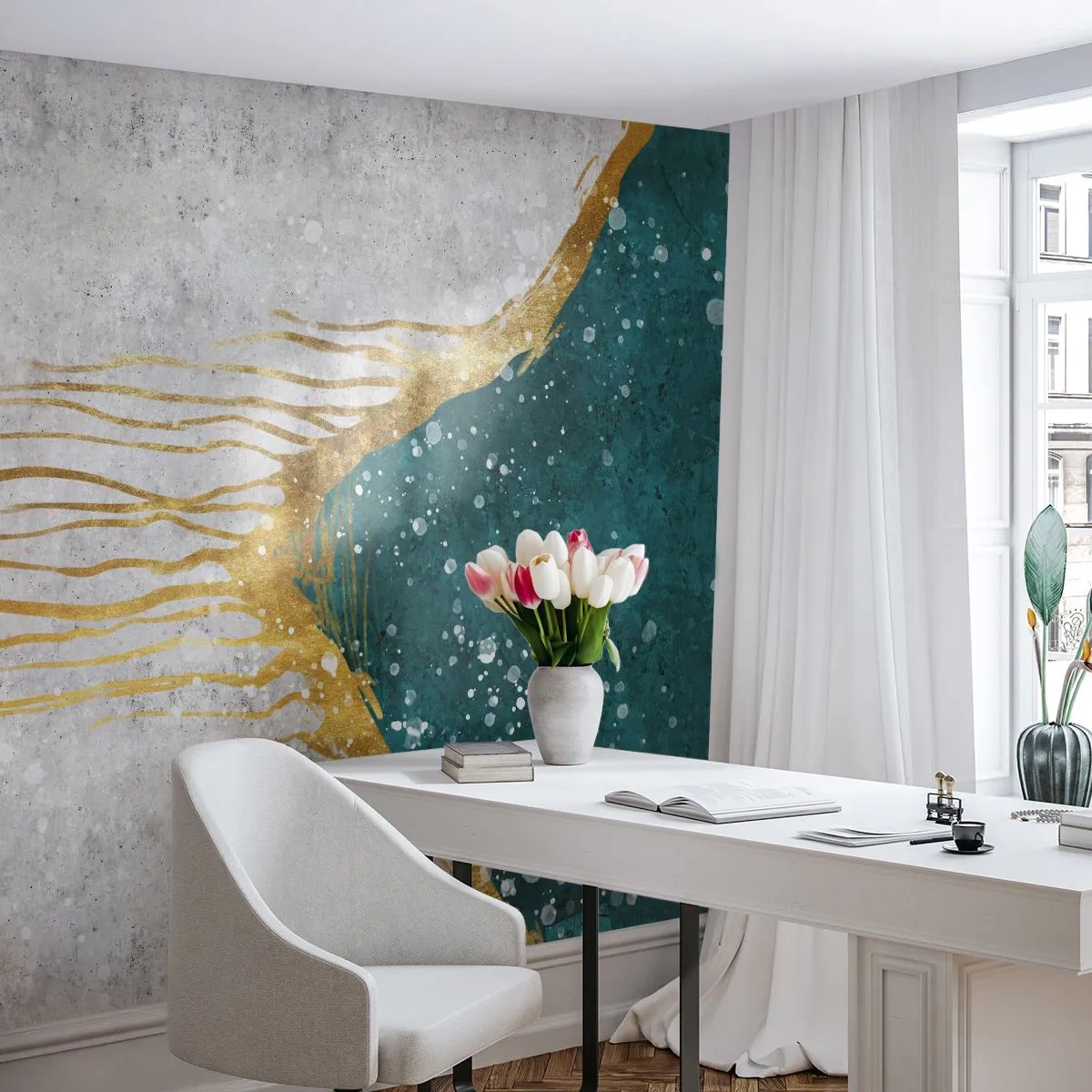 Fototapet på mått Standard Eco - Gyllene tidvatten - Minimalism, Art déco, Bit