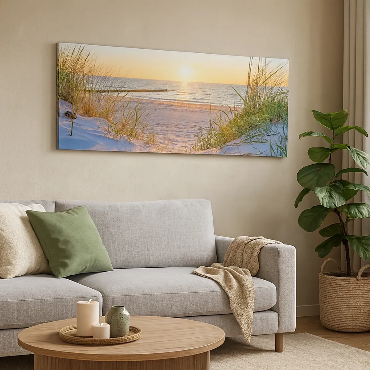 Canvastavla - Bild på duk - Havets brus, fågelsång, tom strand bland träden - 30x30 cm