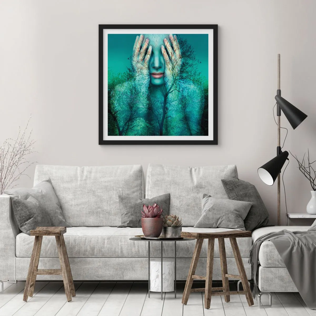 Affisch i svart ram - Doppad i blått - 40x40 cm