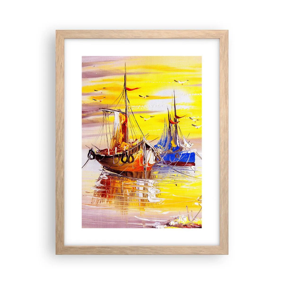 Affisch i ram av ljusek - Välförtjänt vila i hamnen - 30x40 cm