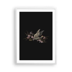 Affisch i vit ram - Exotisk, broderad fågel - 50x70 cm