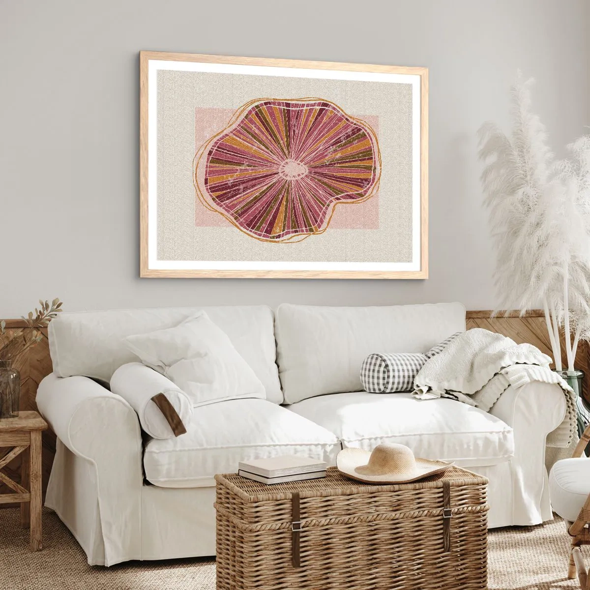 Affisch i ram av ljusek - Strålande abstraktion - 70x50 cm
