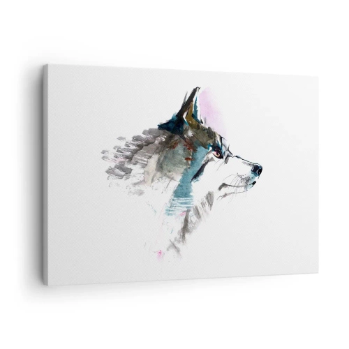 Canvastavla - Bild på duk - Akvarell varg i minimalistisk stil - 70x50cm - Vargen är här - Modern väggdekoration för vardagsrum och sovrum ARTTOR