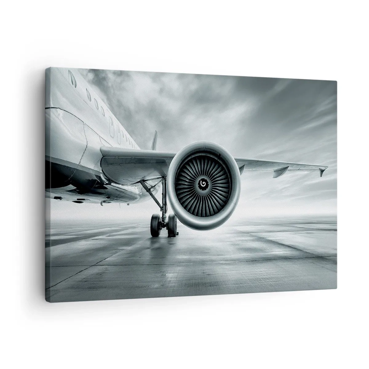 Canvastavla - Bild på duk - Ett flygplans jetmotor på asfalten - 70x50cm - Kraften finns! - Modern väggdekoration för vardagsrum och sovrum ARTTOR