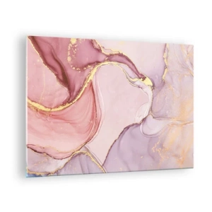 Glastavla - Bild på glas - En abstrakt komposition i nyanser av rosa och guld - 70x50cm - Färgernas smek - Modern väggdekoration för vardagsrum och sovrum ARTTOR