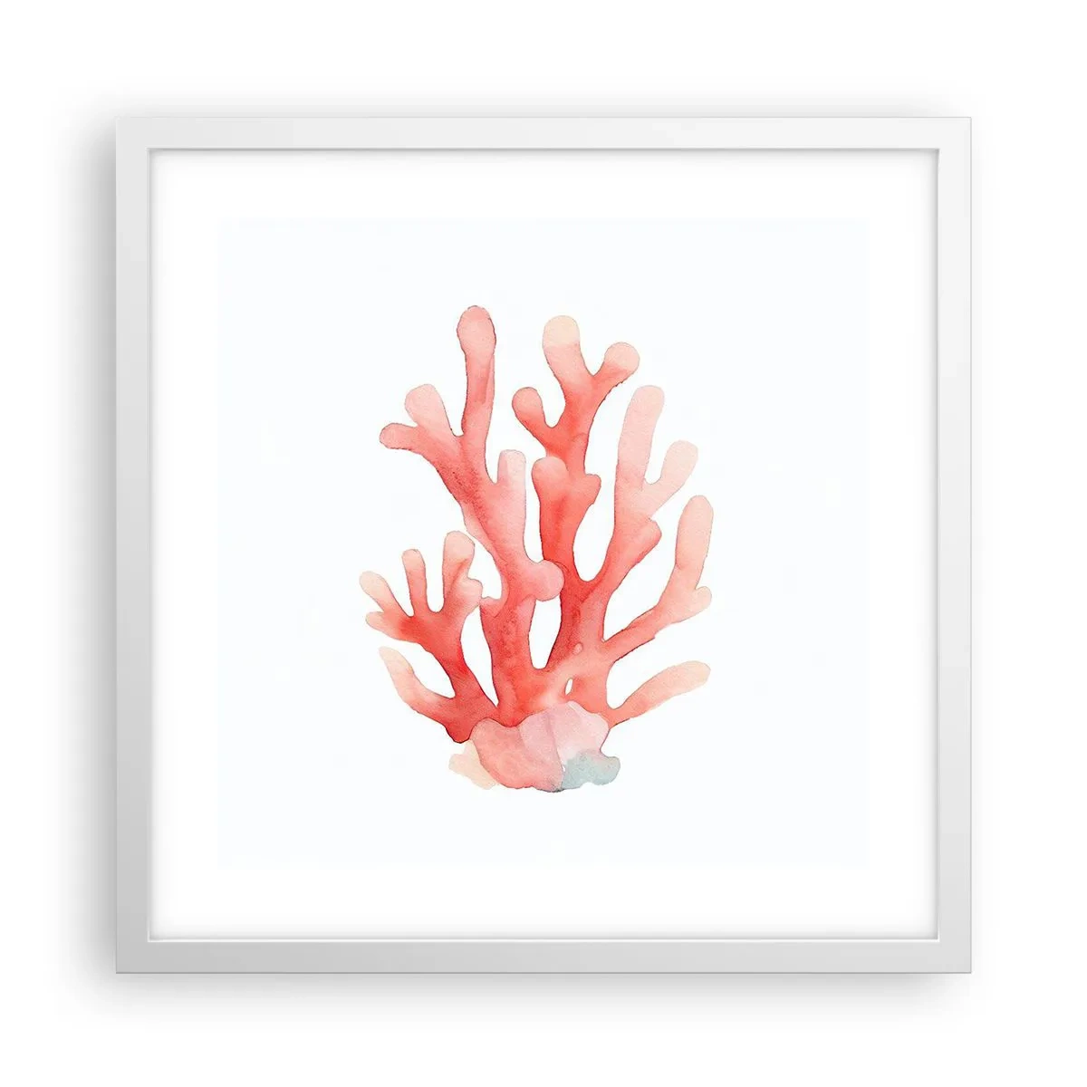 Affisch i vit ram - Korallfärgad korall - 40x40 cm