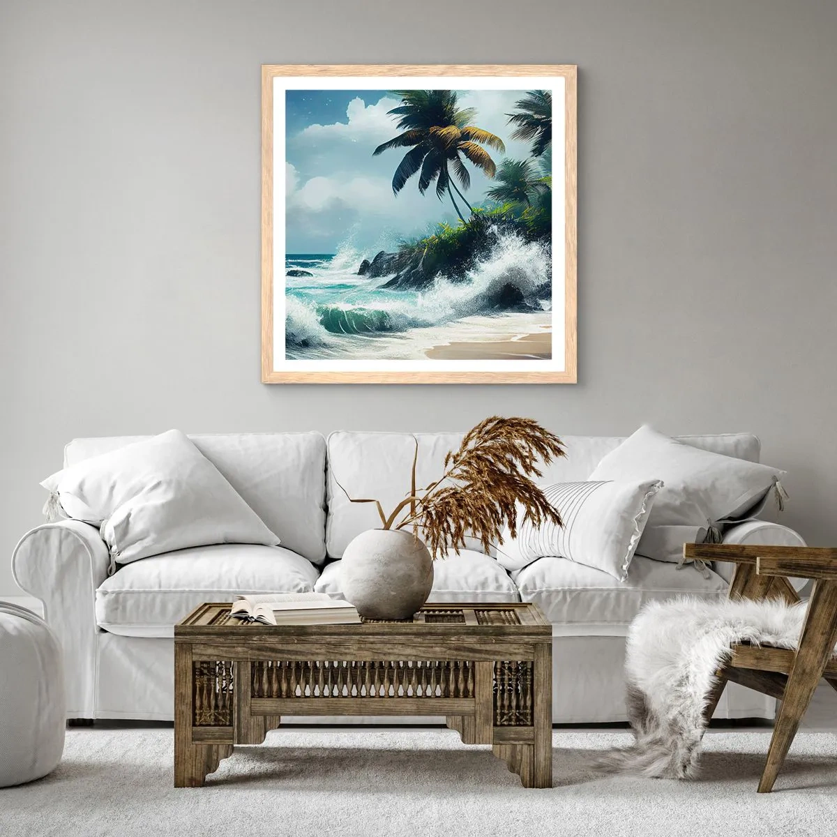 Affisch i ram av ljusek - På en tropisk strand - 40x40 cm