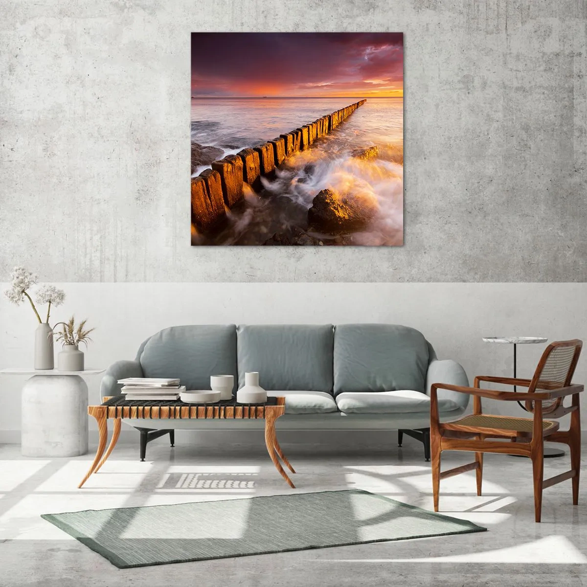 Glastavla - Bild på glas - MIlda vågor - 60x60 cm