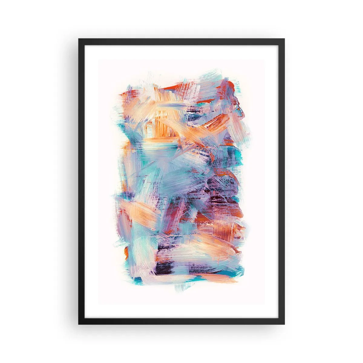 Affisch i svart ram - Uttrycksfull abstraktion i nyanser av orange och blått - 50x70cm - Färgglad röra - Modern väggdekoration för vardagsrum och sovrum ARTTOR