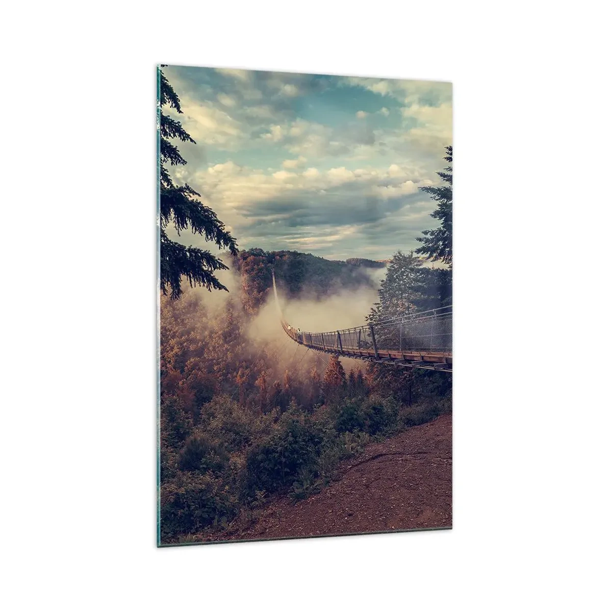 Glastavla - Bild på glas - Över höstskogen - 70x100 cm