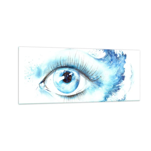 Glastavla - Bild på glas - Doppa sig i den blåa blicken - 100x40 cm