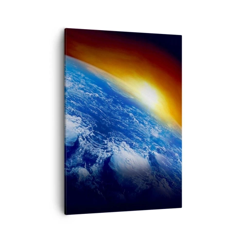 Canvastavla - Bild på duk - Soluppgång över den blåa planeten - 50x70 cm