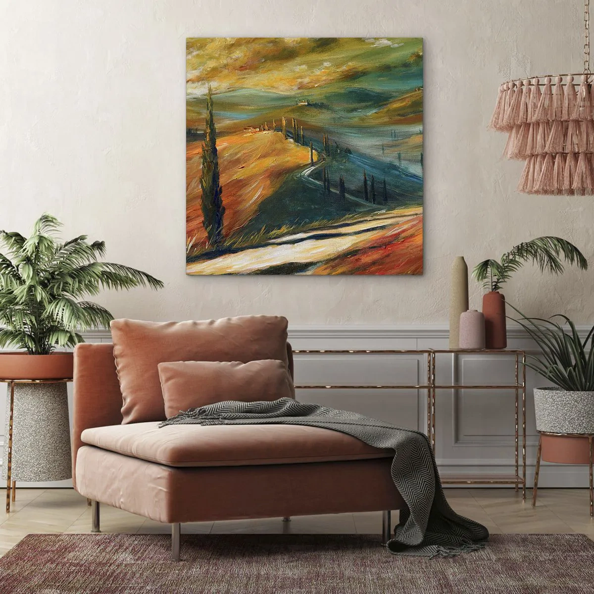 Canvastavla - Bild på duk - Toskanskt landskap - 60x60 cm