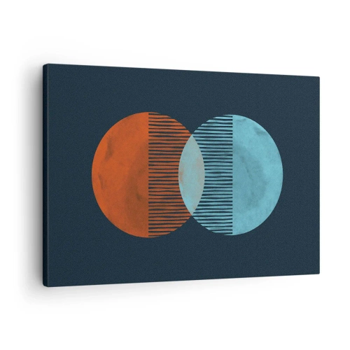 Canvastavla - Bild på duk - Två orange och blå cirklar på en mörk bakgrund - 70x50cm - Astronomisk fantasi - Modern väggdekoration för vardagsrum och sovrum ARTTOR