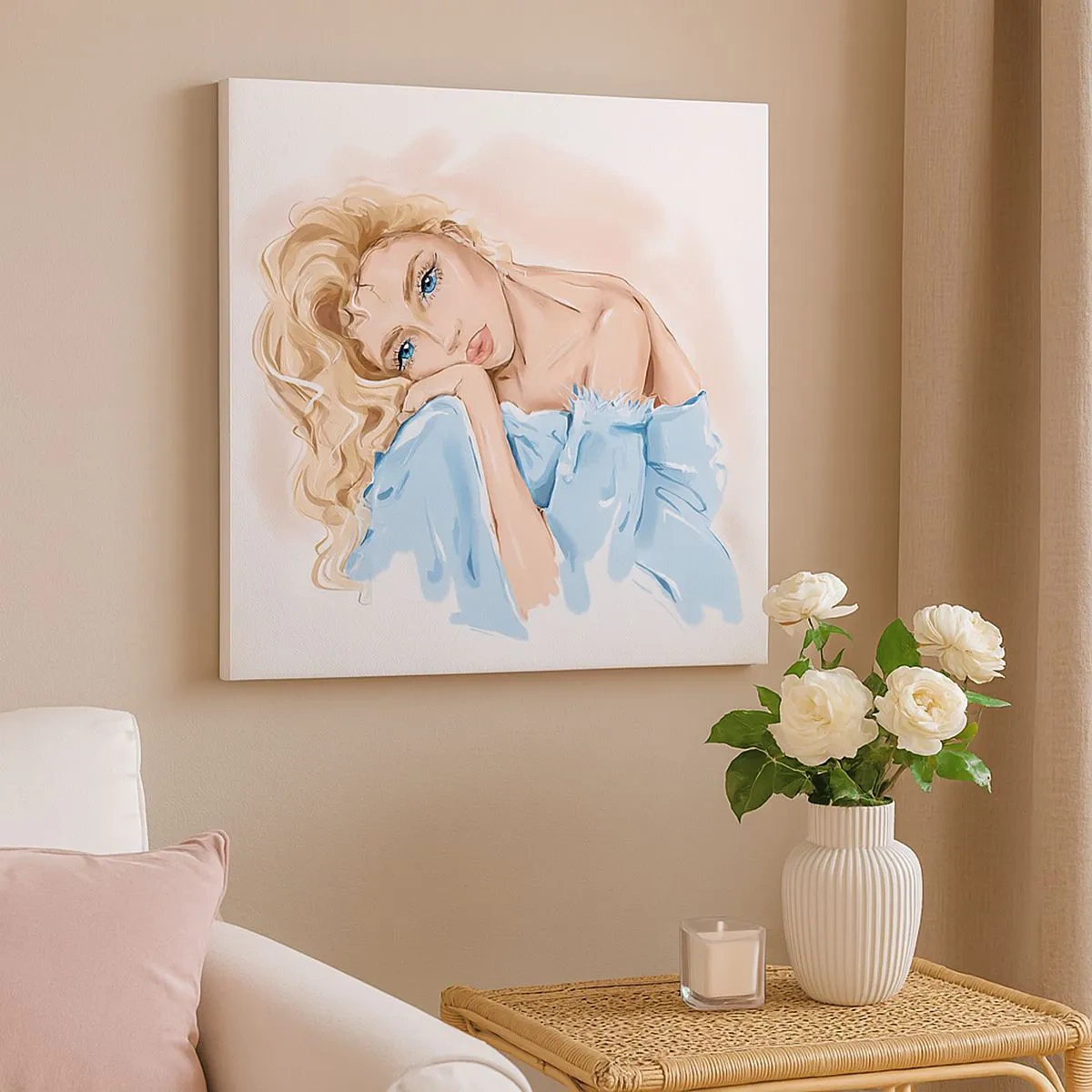 Canvastavla - Bild på duk - Drömmande i blått - 30x30 cm