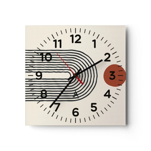 Väggklocka - Klocka på glas - Formernas och färgernas magnetism - 30x30 cm