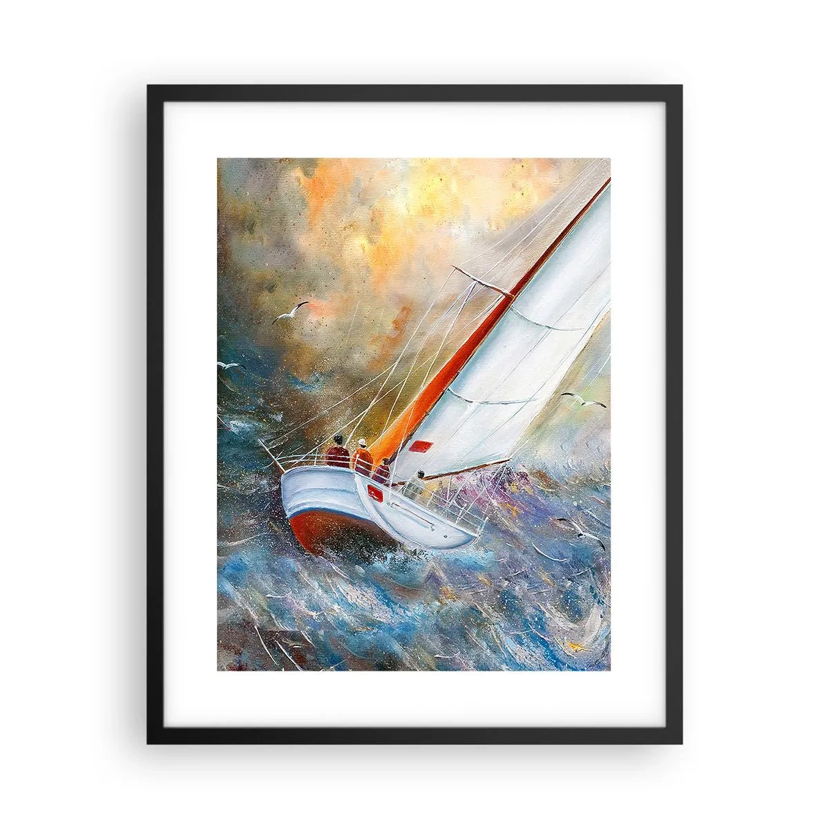 Affisch i svart ram - Springande på vågorna - 40x50 cm