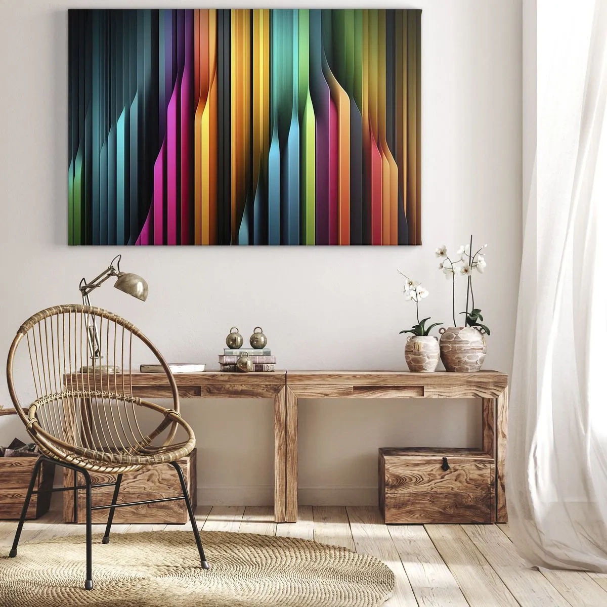 Canvastavla - Bild på duk - Färgglada vertikala linjer skapar en dynamisk abstraktion. - 70x50cm - Lysande orgel - Modern väggdekoration för vardagsrum och sovrum ARTTOR