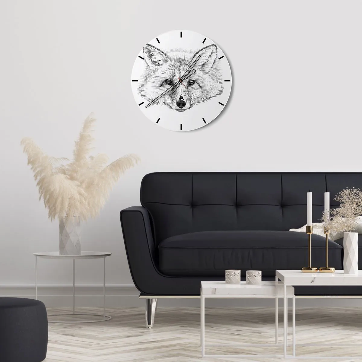 Väggklocka - Klocka på glas - En exakt teckning av rävögon på en vit bakgrund - 30x30cm - Kan dessa ögon ljuga? - Modern väggdekoration för vardagsrum, kök och sovrum ARTTOR