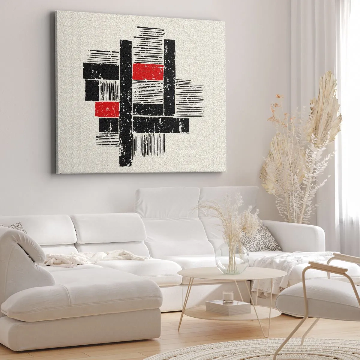 Canvastavla - Bild på duk - Abstrakt geometrisk komposition i svart och rött - 70x50cm - Rött och svart - Modern väggdekoration för vardagsrum och sovrum ARTTOR