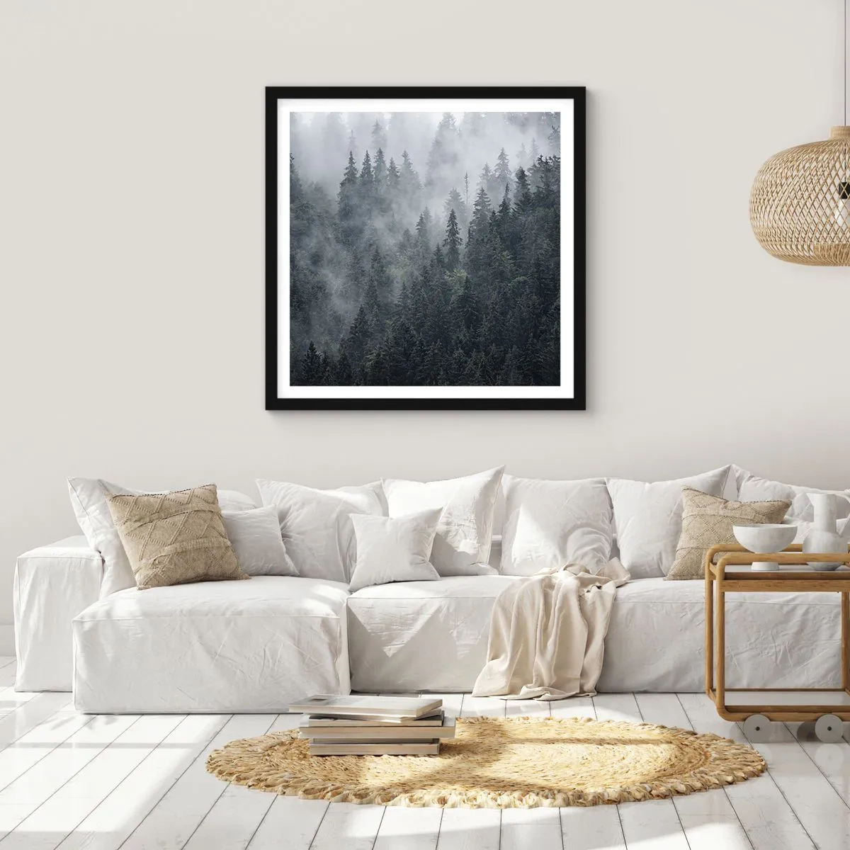 Affisch i svart ram - Gryning i skogen - 30x30 cm