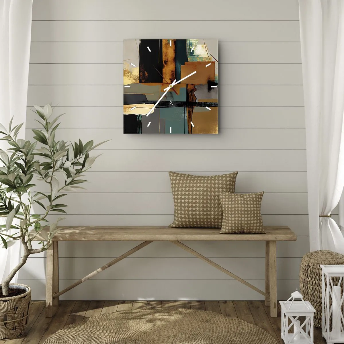 Väggklocka - Klocka på glas - Abstraktion - ljus och skugga - 40x40 cm
